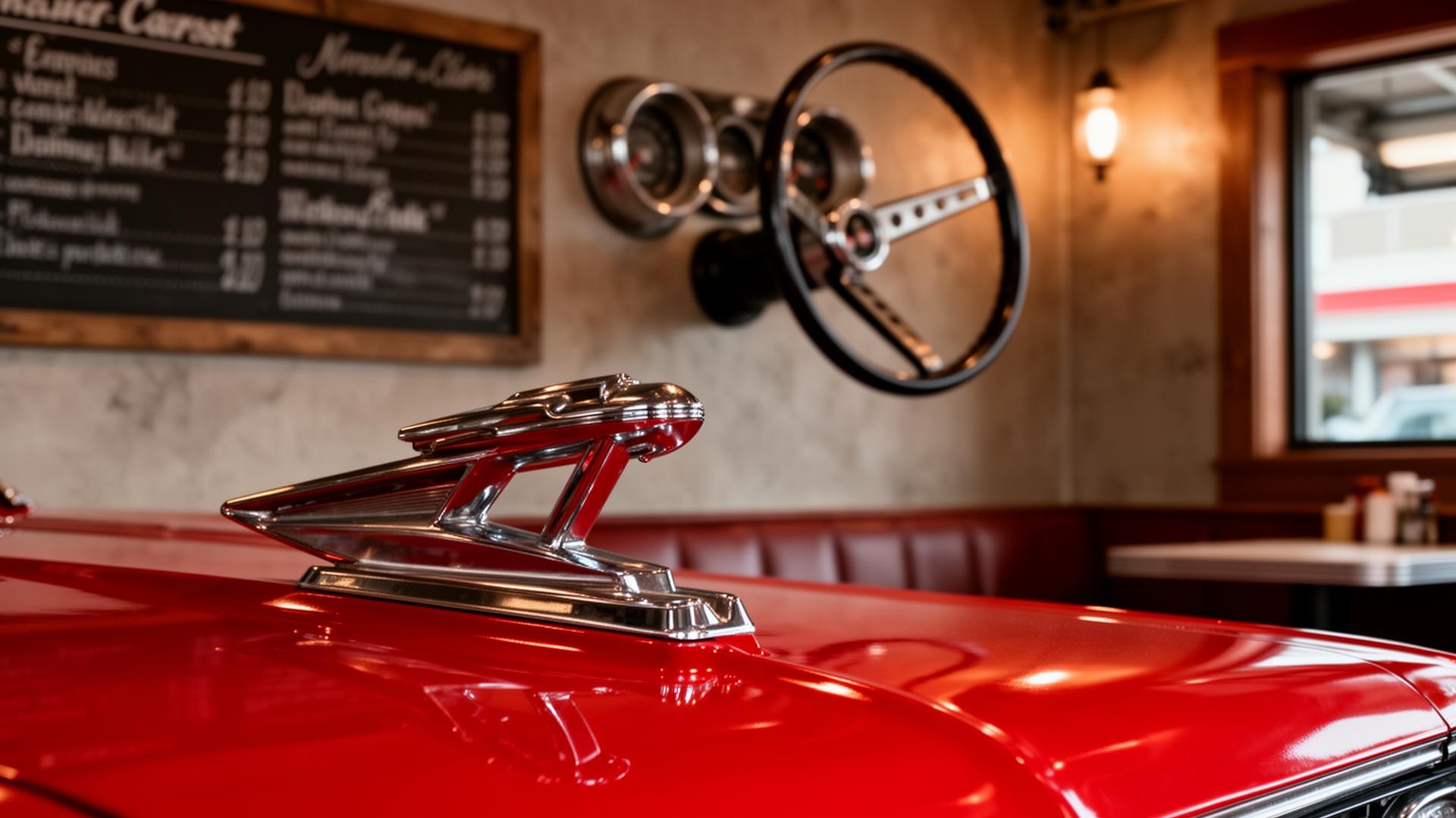 Vintage car decor and chalkboard menu